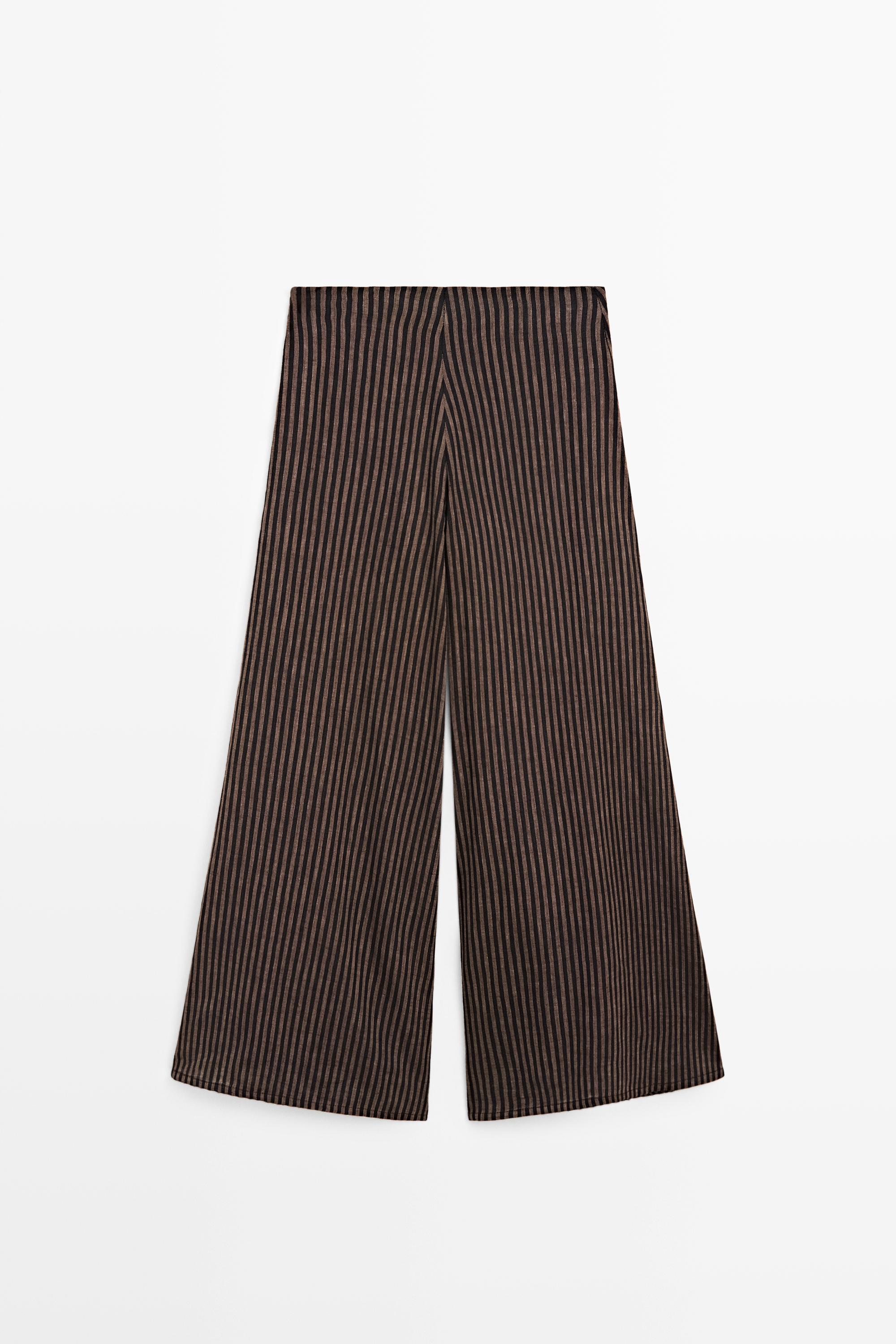 Jupe-culotte fluide à rayures en lin